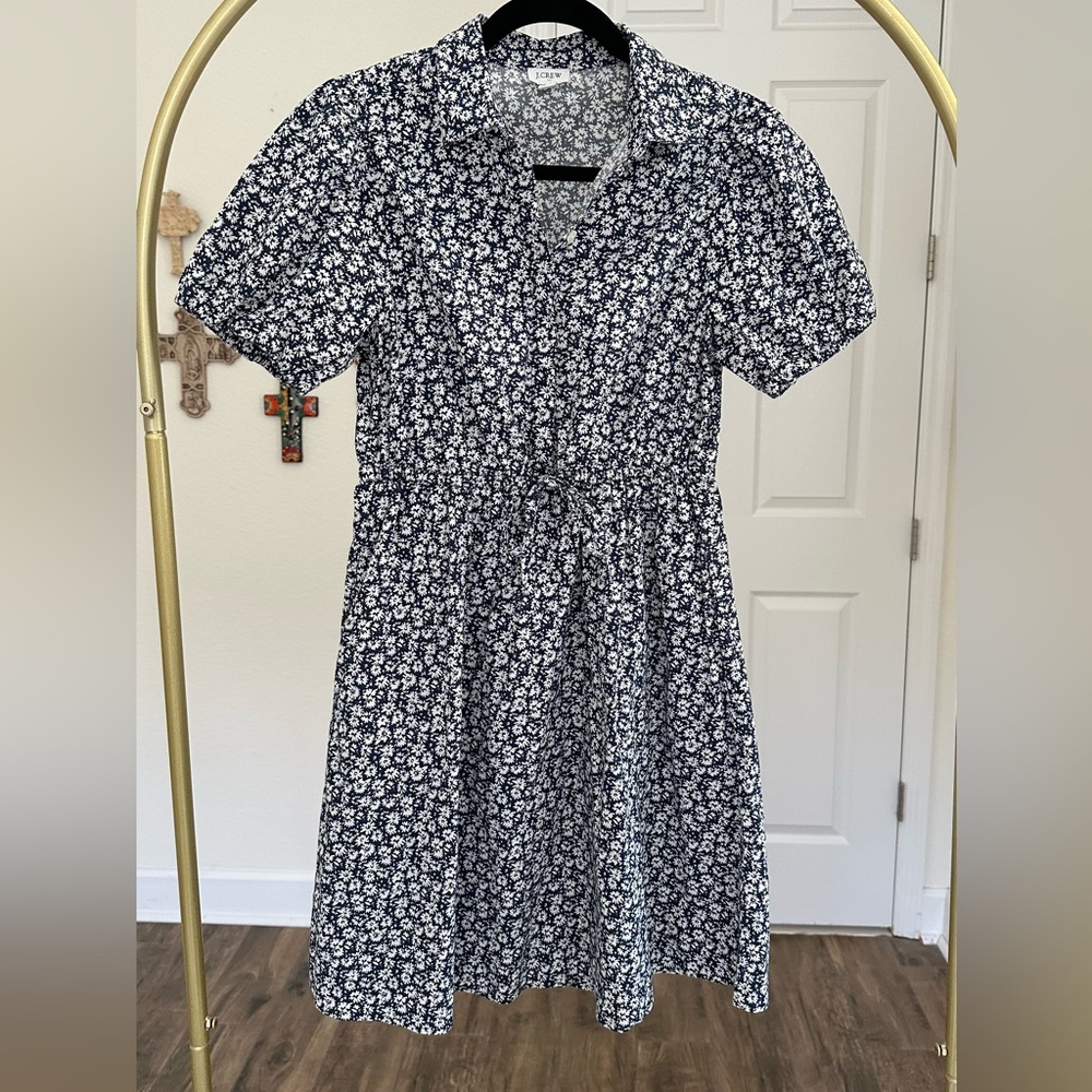J. Crew Navy and White Floral Print Dress